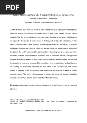 Factors That Influence Therapeutic Decisions in Orthodontics a Literature Review