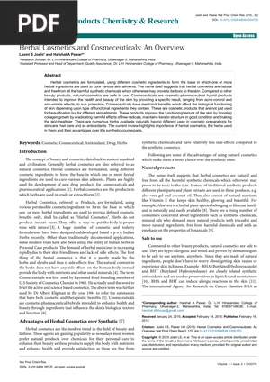 Herbal Cosmetics and Cosmeceuticals An Overview