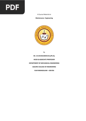A Course Material on Maintenance  Engineering