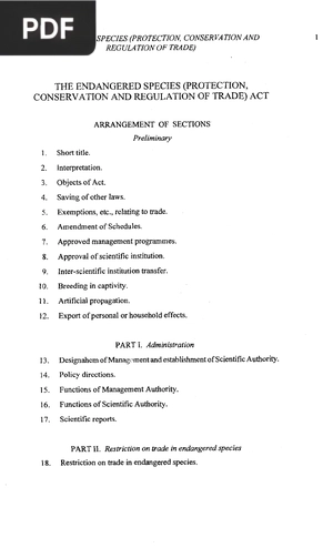 Endangered Species (protection, conservation and regulation of trade) act
