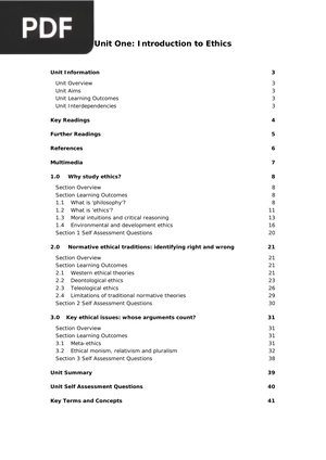 Unit One: Introduction to Ethics