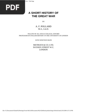 A Short History of the Great War