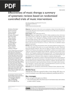 Effectiveness of music therapy: a summary of systematic reviews based on randomized controlled trials of music interventions
