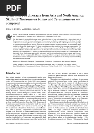 Giant Theropod Dinosaurs from Asia and North America: Skulls of Tarbosaurus bataar and Tyrannosaurus rex compared