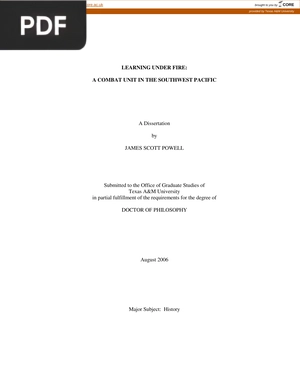 Learning Under Fire: A Combat Unit in the Southwest Pacific a Dissertation