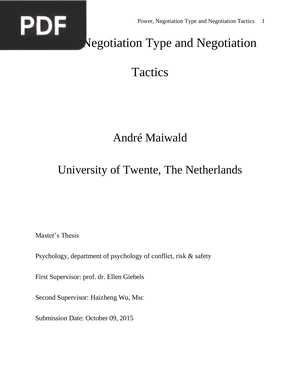 Power, Negotiation Type and Negotiation Tactics