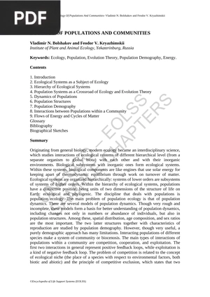Ecology of populations and communities (Article)
