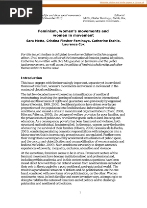 Feminism, Women’s Movements and Women in Movement
