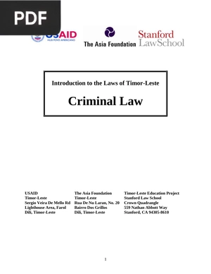 Introduction to the Laws of Timor-Leste Criminal Law