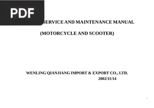 Vehicle Service and Maintenance Manual (Motorcycle and Scooter)