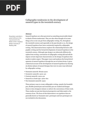 Calligraphic tendencies in the development of sanserif types in the twentieth century