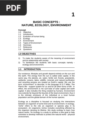 Basic Concepts: Nature, Ecology, Environment