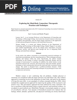 Exploring the Mind-Body Connection: Therapeutic Practices and Techniques (Article)