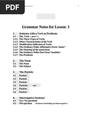 Intensive Japanese I, Grammar Lesson 1