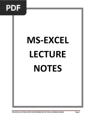MS-Excel Lecture Notes