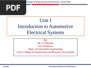 Unit I Introduction to Automotive Electrical Systems