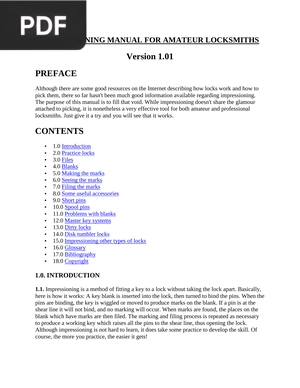 Impressioning Manual for Amateur Locksmiths Version 1.01