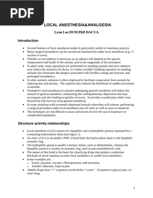Local anesthesia Analgesia