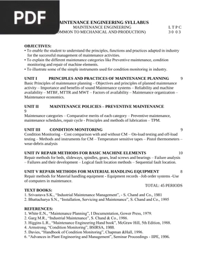 Maintenance Engineering Syllabus