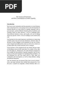 The Variety of Feminisms and their Contribution to Gender Equality