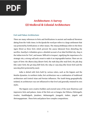Architecture: A Survey (2) Medieval & Colonial Architecture