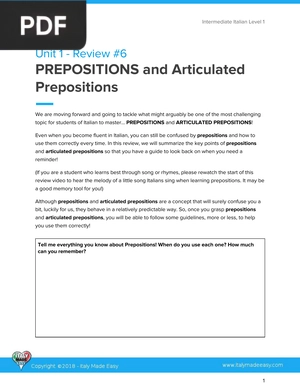 Prepositions and Articulated Prepositions