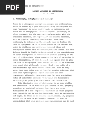 Recent Advances in Metaphysics