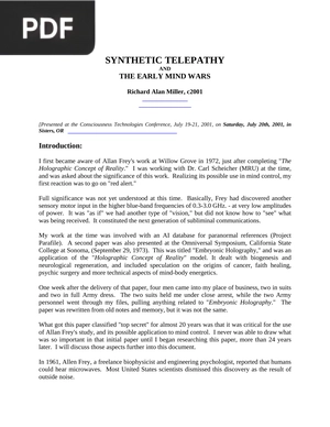 Synthetic Telepathy and teh Early Mind Wars