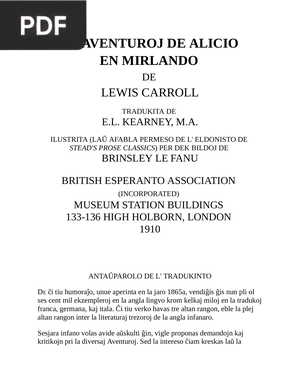 La Aventuroj de Alicio en Mirlando (Alice's Adventures in Wonderland)