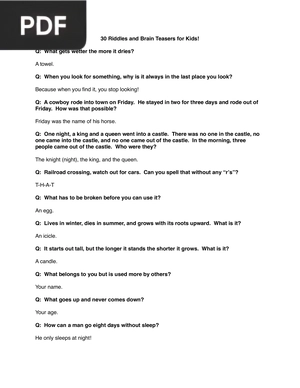 30 Riddles and Brain Teasers for Kids