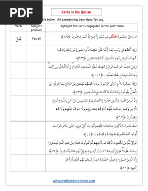 Arabic Verbs in the past tense