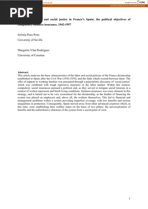 Labour  repression  and  social  justice  in  Franco’s  Spain:  the  political  objectives  of compulsory sickness insurance, 1942-1957