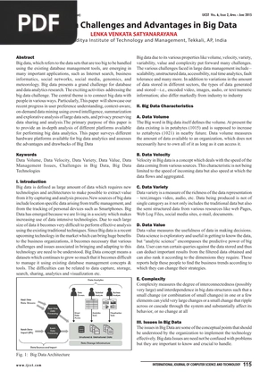 A Survey on Challenges and Advantages in Big Data (Article)