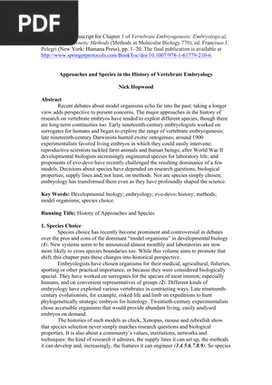 Approaches and Species in the History of Vertebrate Embryology