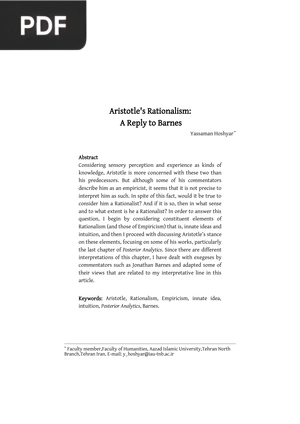 Aristotle's Rationalism - A Reply to Barnes