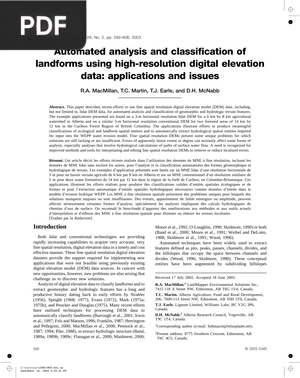 Automated Analysis and Classification of Landforms Using High Resolution Digital Elevation Data Applications and Issues