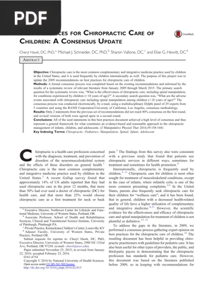 Best practices for chiropractic care of children - aconsensus update