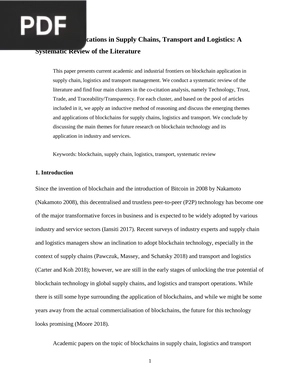 Blockchain Applications in Supply Chains, Transport and Logistics: A Systematic Review of the Literature