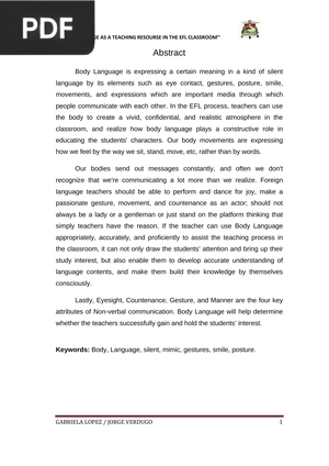 Body Language as a Teaching Resourse in the Efl Classroom