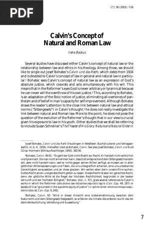 Calvins Concept of Natural and Roman Law