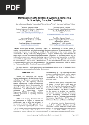 Demonstrating Model Based Systems Engineering for Specifying Complex Capability