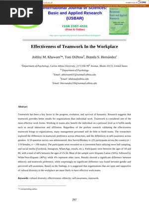 Effectiveness of Teamwork In the Workplace