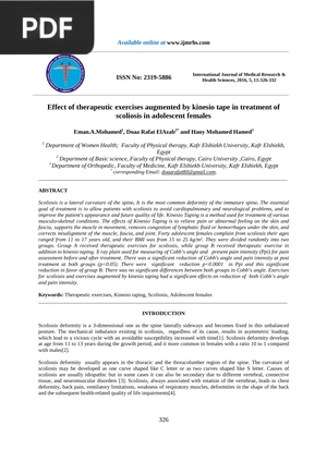 Effect of Therapeutic Exercises Augmented by Kinesio Tape in Treatment of Scoliosis in Adolescent Females (Article)