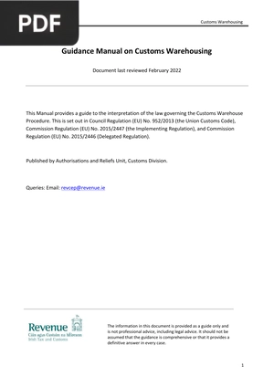 Guidance Manual on Customs Warehousing