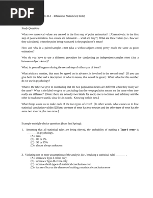 Inferential Statistics (t-tests) (Article)