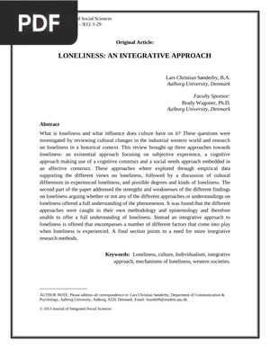 Loneliness: an integrative approach