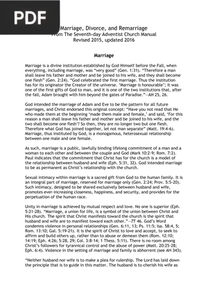 Marriage Divorce and Remarriage From The Seventh day Adventist Church Manual (Article)