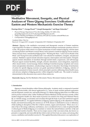 Meditative Movement, Energetic, and PhysicalAnalyses of Three Qigong Exercises: Unification ofEastern and Western Mechanistic Exercise Theory