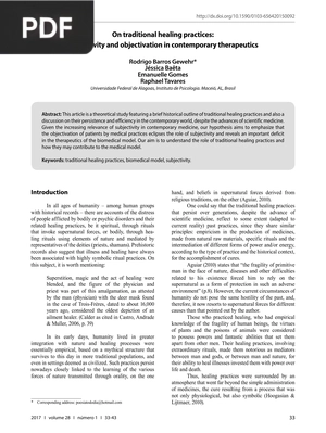On Traditional Healing Practices Subjectivity and Objectivation in Contemporary Therapeutics (Article)