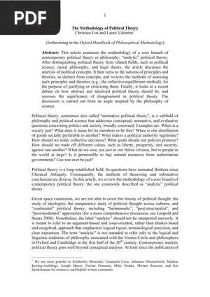 The Methodology of Political Theory